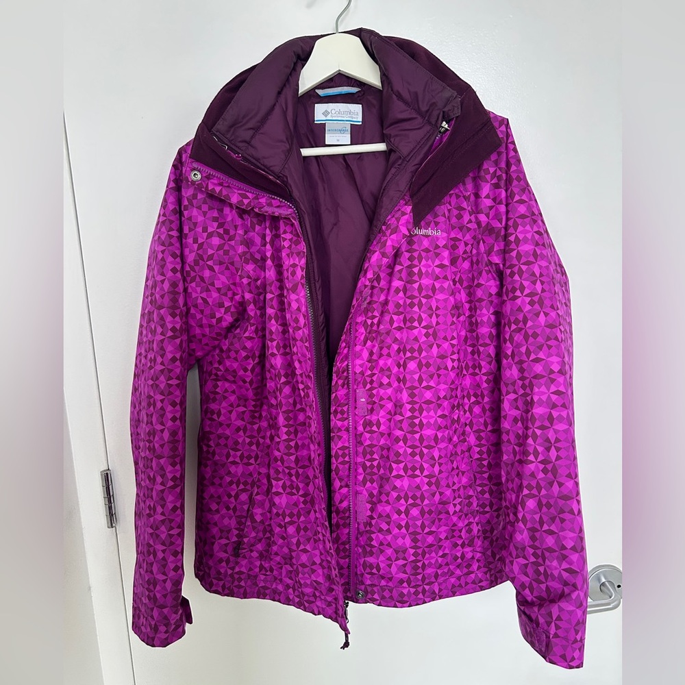 Columbia Women’s Magenta Geometric Ski Jacket M – Waterproof Winter Sports